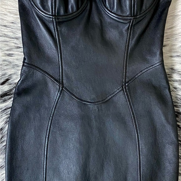 ALEXANDER WANG STRETCH LEATHER BUSTIER “LITTLE BLACK DRESS”, SZ 4 BLACK - Picture 8 of 16